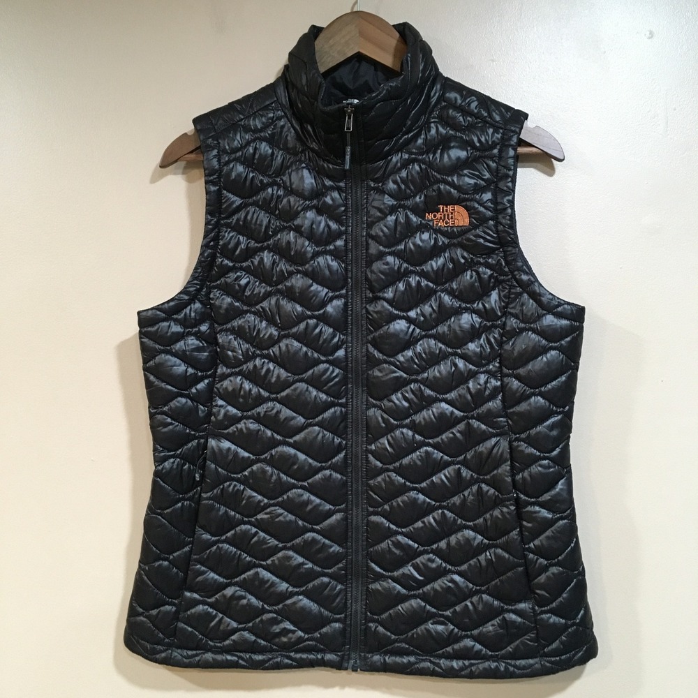 The North Face Thermoball Quilted Puffer Vest Womens M Black Gold Eco Insulated